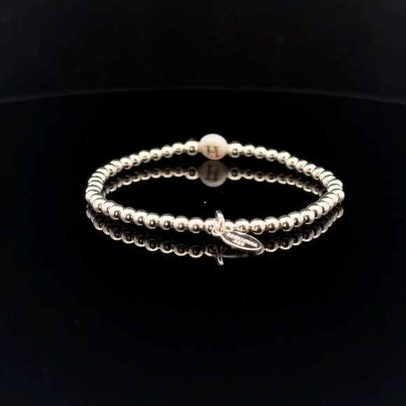 925 Sterling Silver Beaded Stretch Stacking Bracelet MOP Letter Initial H - Picture 5 of 6